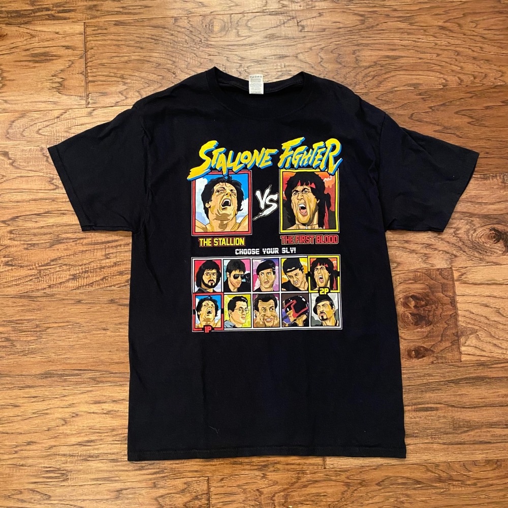 Sylvester Stallone Fighter T-Shirt Mens Medium Black Retro Movie Graphic